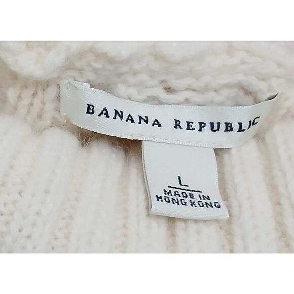 Banana republic womens large soft wool angora cable knit sweater cream ivory - Picture 5 of 7
